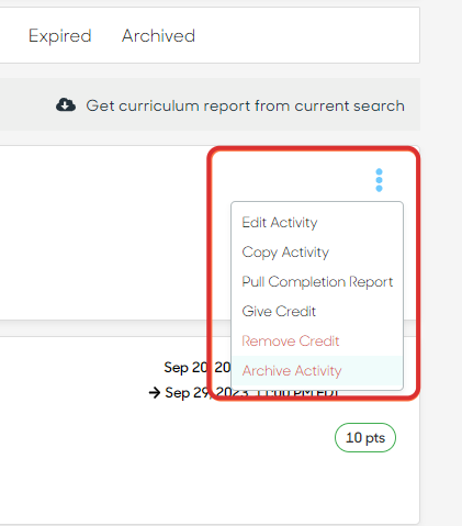 Click on Archive Activity